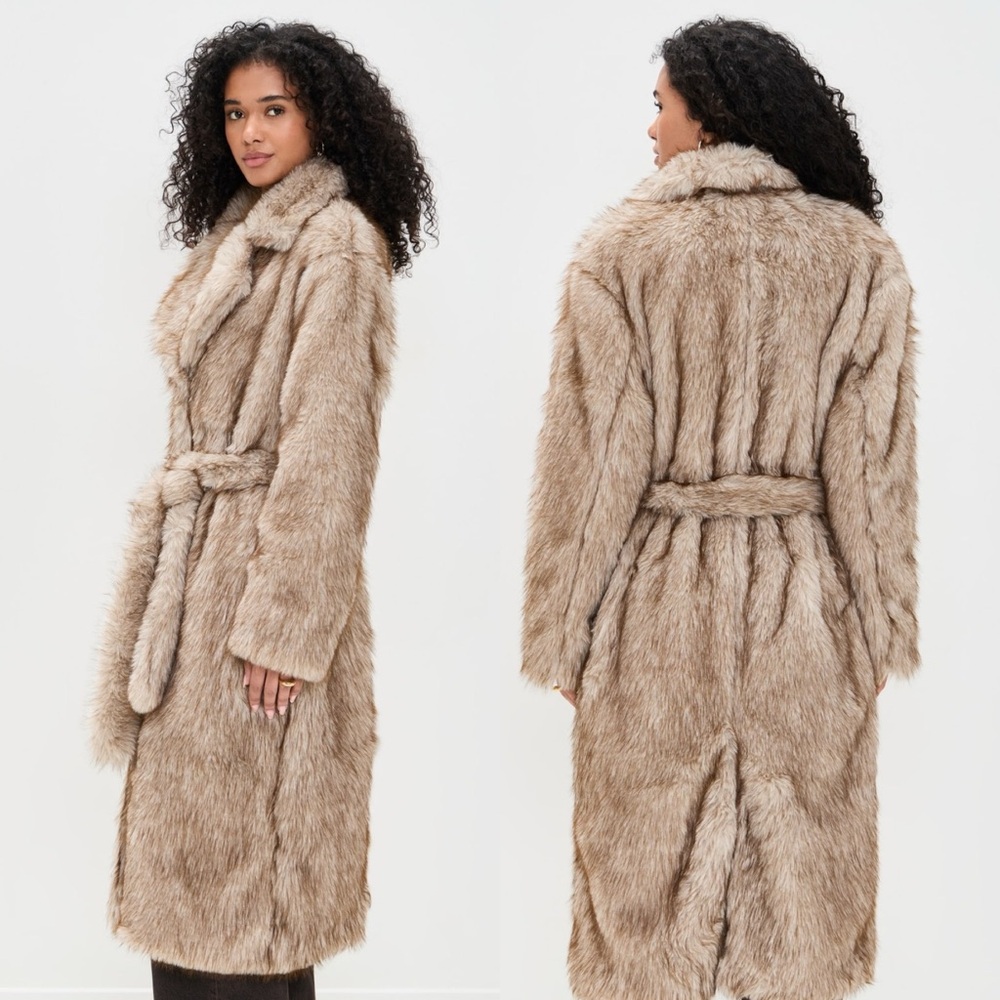 🎄24 HOUR SALE🎄 The Vanderbilt Taupe Belted Faux Fur Coat - Picture 8 of 9